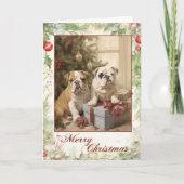 Bulldog Kerst Feestdagen Kaart (Voorkant)