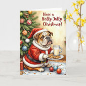 Bulldog Kerst Grappige Vakantie Hond Pun Kaart (Gele Bloem)