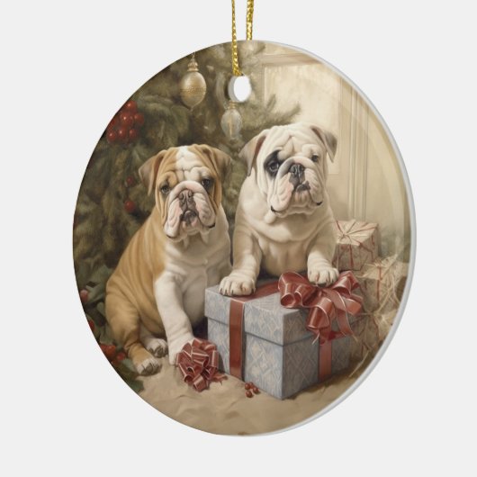  Bulldog Kerst Keramisch Ornament (Links)