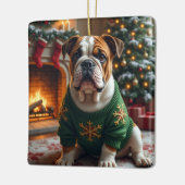 Bulldog Kerst Kunst Keramisch Ornament (Links)