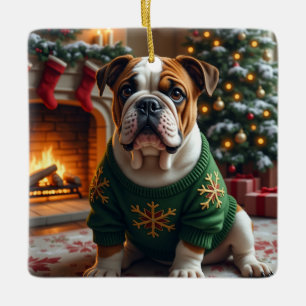 Bulldog Kerst Kunst Keramisch Ornament