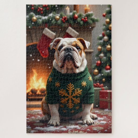 Bulldog Kerst Kunst Legpuzzel (Verticaal)