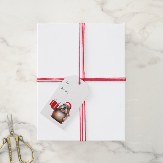 Bulldog Kerst Label Cadeaulabel (Met Touw)