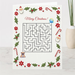 Bulldog Kerst Maze Puzzel Vakantie Kaart