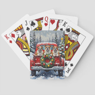 Bulldog Kerst Rode Truck Vakantie Pokerkaarten