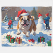 Bulldog Kerst Sneeuwscène Fleece Deken (Voorkant (Horizontaal))