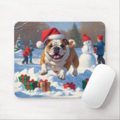 Bulldog Kerst Sneeuwscène Muismat (Met muis)