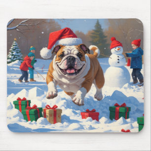 Bulldog Kerst Sneeuwscène Muismat