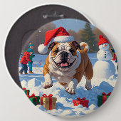 Bulldog Kerst Sneeuwscène Ronde Button 6,0 Cm (Voorkant /achterkant)