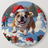 Bulldog Kerst Sneeuwscène Ronde Button 6,0 Cm (Voorkant)