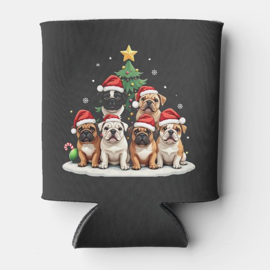 Bulldog Kerstboom Kerstman Hoed Puppy liefhebbers Blikjeskoeler (Voorkant)