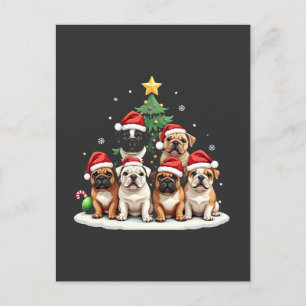 Bulldog Kerstboom Kerstman Hoed Puppy liefhebbers Briefkaart
