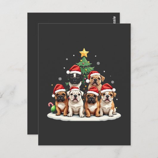 Bulldog Kerstboom Kerstman Hoed Puppy liefhebbers Briefkaart (Voorkant / Achterkant)