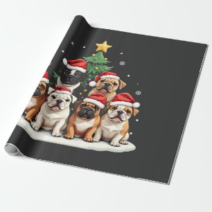 Bulldog Kerstboom Kerstman Hoed Puppy liefhebbers Cadeaupapier