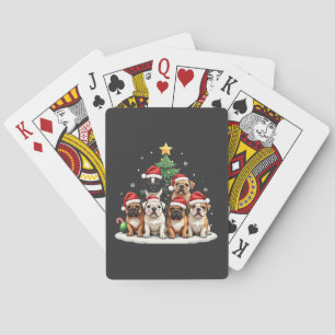 Bulldog Kerstboom Kerstman Hoed Puppy liefhebbers Pokerkaarten
