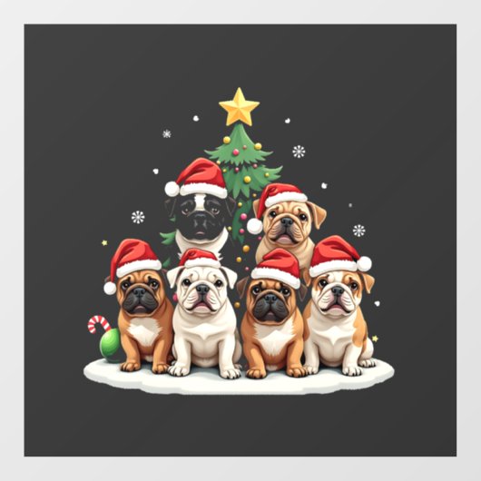 Bulldog Kerstboom Kerstman Hoed Puppy liefhebbers Raamsticker (Vel)