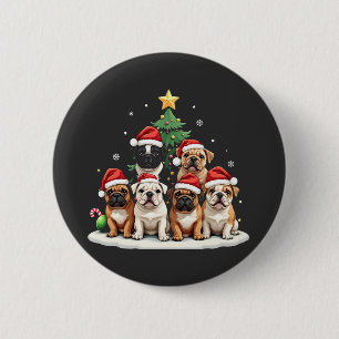 Bulldog Kerstboom Kerstman Hoed Puppy liefhebbers Ronde Button 5,7 Cm