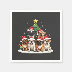 Bulldog Kerstboom Kerstman Hoed Puppy liefhebbers Servet