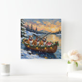 Bulldog Kerstboot Holiday Vierkante Klok (Huis)