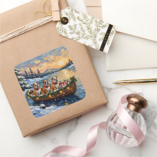 Bulldog Kerstboot Holiday Vierkante Sticker