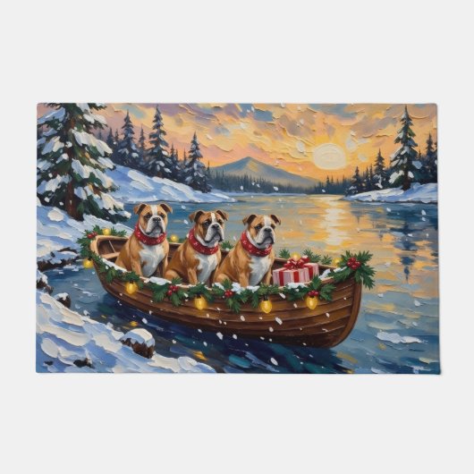 Bulldog Kerstboot Vakantie Deurmat (Voorkant)