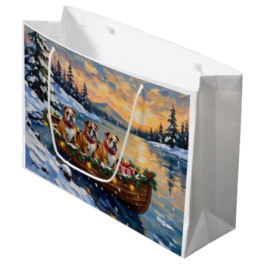 Bulldog Kerstboot Vakantie Groot Cadeauzakje (Voorkant Gekanteld)