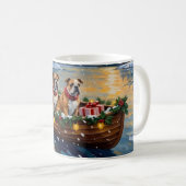Bulldog Kerstboot Vakantie Koffiemok (Voorkant rechts)