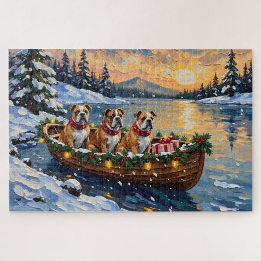 Bulldog Kerstboot Vakantie Legpuzzel (Horizontaal)