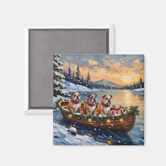 Bulldog Kerstboot Vakantie Magneet (Voorkant / Achterkant)