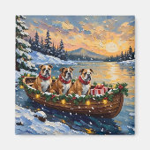 Bulldog Kerstboot Vakantie Magneet (Voorkant)