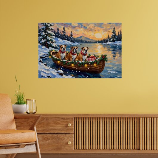 Bulldog Kerstboot Vakantie Poster (Woonkamer 2)