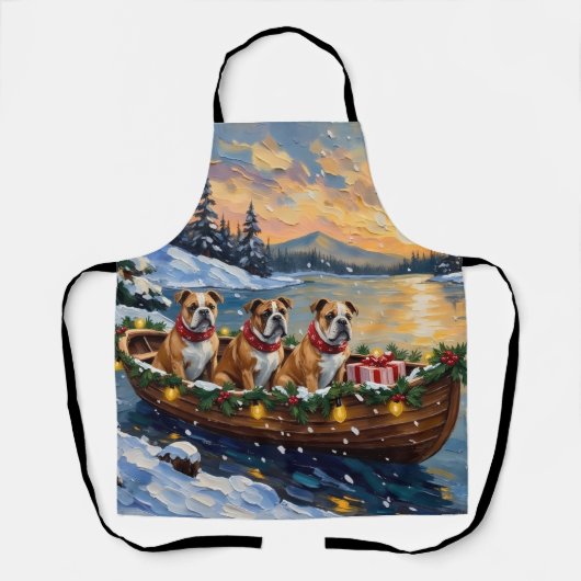 Bulldog Kerstboot Vakantie Schort (Voorkant)