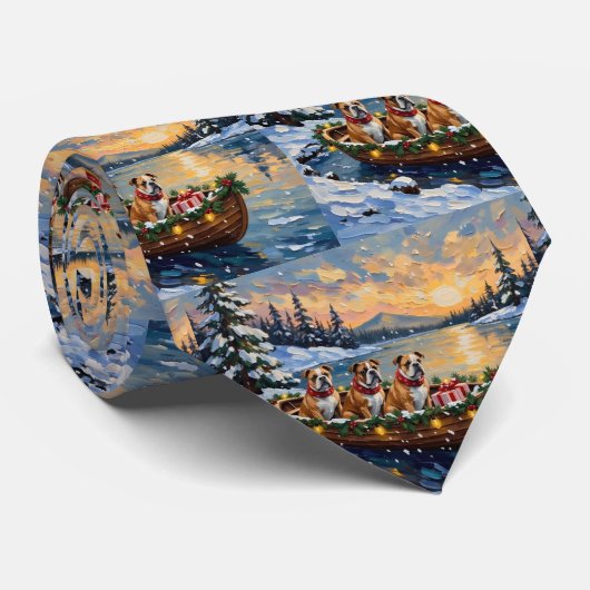 Bulldog Kerstboot Vakantie Stropdas (Opgerold)