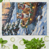 Bulldog Kerstboot Vakantie Theedoek (Gevouwen)