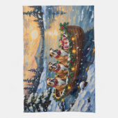 Bulldog Kerstboot Vakantie Theedoek (Verticaal)