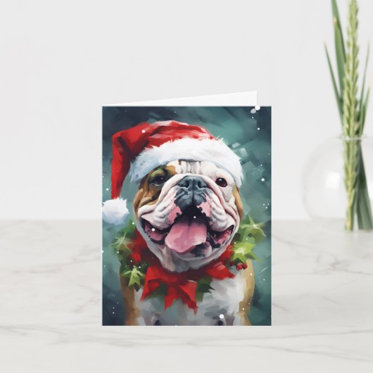 Bulldog Kerstborstel schilderen kunstwerk Kaart (Voorkant)