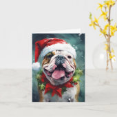 Bulldog Kerstborstel schilderen kunstwerk Kaart (Gele Bloem)