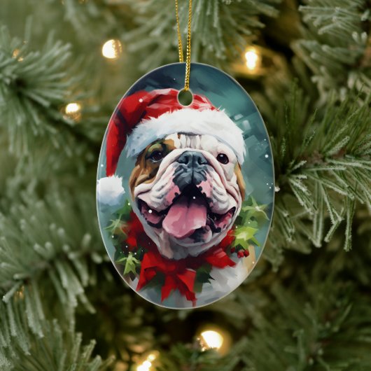 Bulldog Kerstborstel schilderen kunstwerk Keramisch Ornament (Boom)