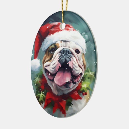 Bulldog Kerstborstel schilderen kunstwerk Keramisch Ornament (Links)
