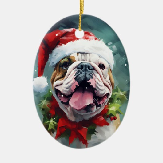 Bulldog Kerstborstel schilderen kunstwerk Keramisch Ornament (Voorkant)