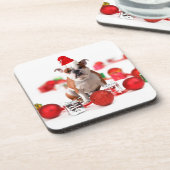 Bulldog kerstcadeau doos Ornamenten rode kerstmuts Bier Onderzetter (Linkerzijde)