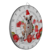 Bulldog kerstcadeau doos Ornamenten rode kerstmuts Dartbord (Voorkant Links)