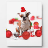 Bulldog kerstcadeau doos Ornamenten rode kerstmuts Fotoplaat (Voorkant)