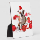 Bulldog kerstcadeau doos Ornamenten rode kerstmuts Fotoplaat (Zijkant)