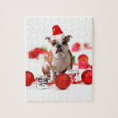 Bulldog kerstcadeau doos Ornamenten rode kerstmuts Legpuzzel (Verticaal)