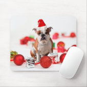 Bulldog kerstcadeau doos Ornamenten rode kerstmuts Muismat (Met muis)