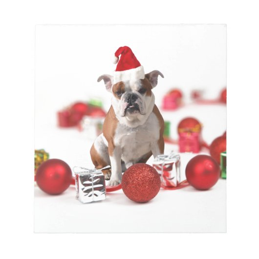 Bulldog kerstcadeau doos Ornamenten rode kerstmuts Notitieblok (Voorkant)