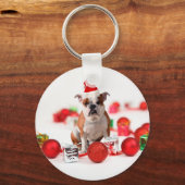 Bulldog kerstcadeau doos Ornamenten rode kerstmuts Sleutelhanger (Voorkant)