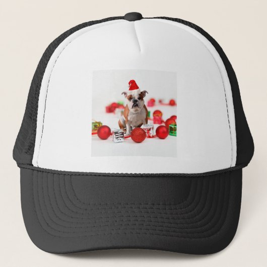 Bulldog kerstcadeau doos Ornamenten rode kerstmuts Trucker Pet (Voorkant)