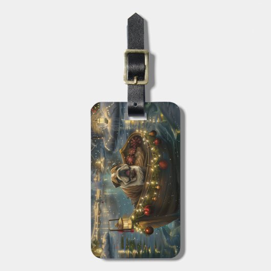 Bulldog Kerstfeest reis Bagagelabel (Voorkant verticaal)